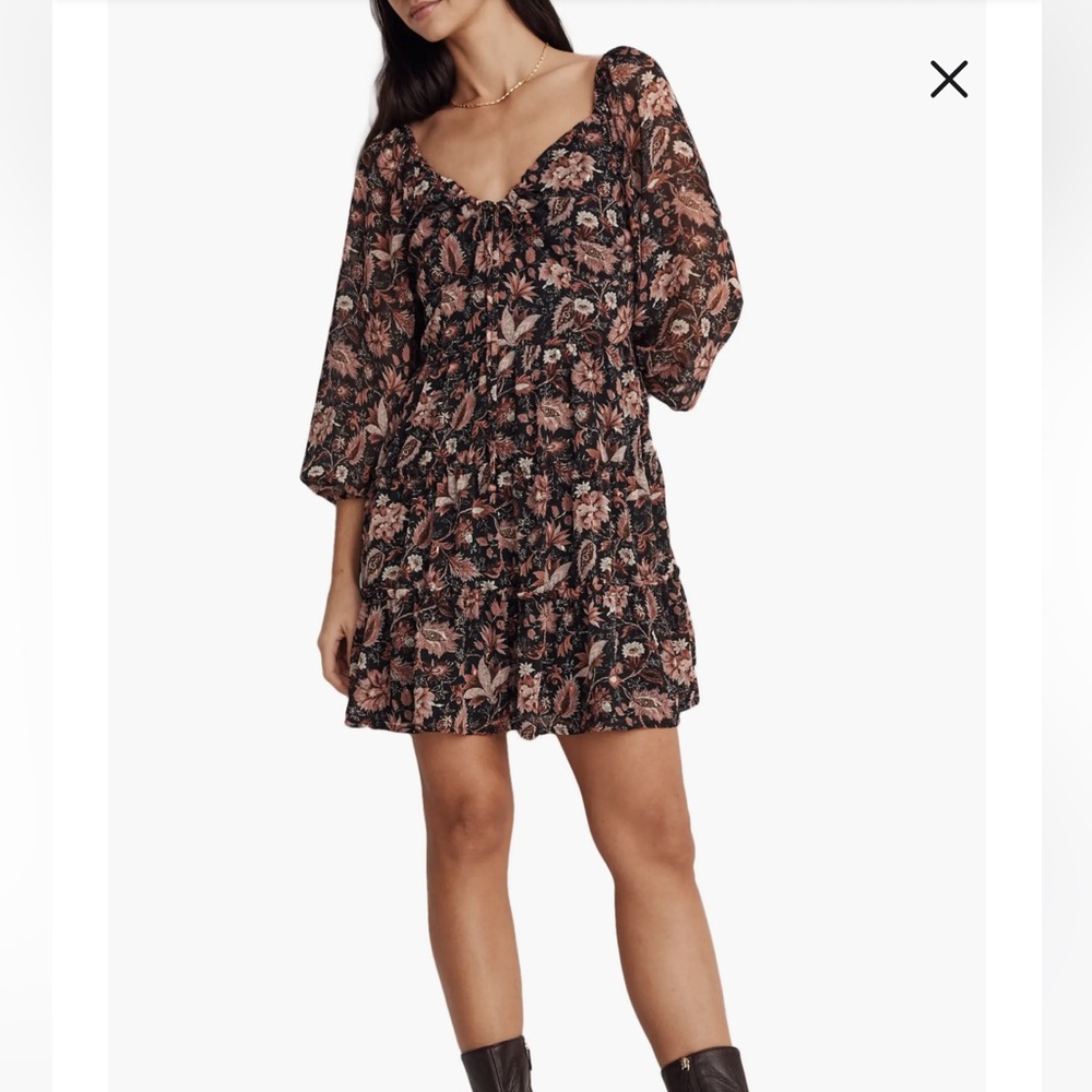MADEWELL $148 Amalia Tiered Mini Dress in Pampas Floral Blooms Size 6